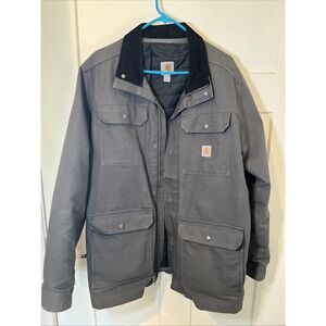 Men's Carhartt Gravel Gray Removable Quilt Lined Duck Field Coat Jacket Sz L